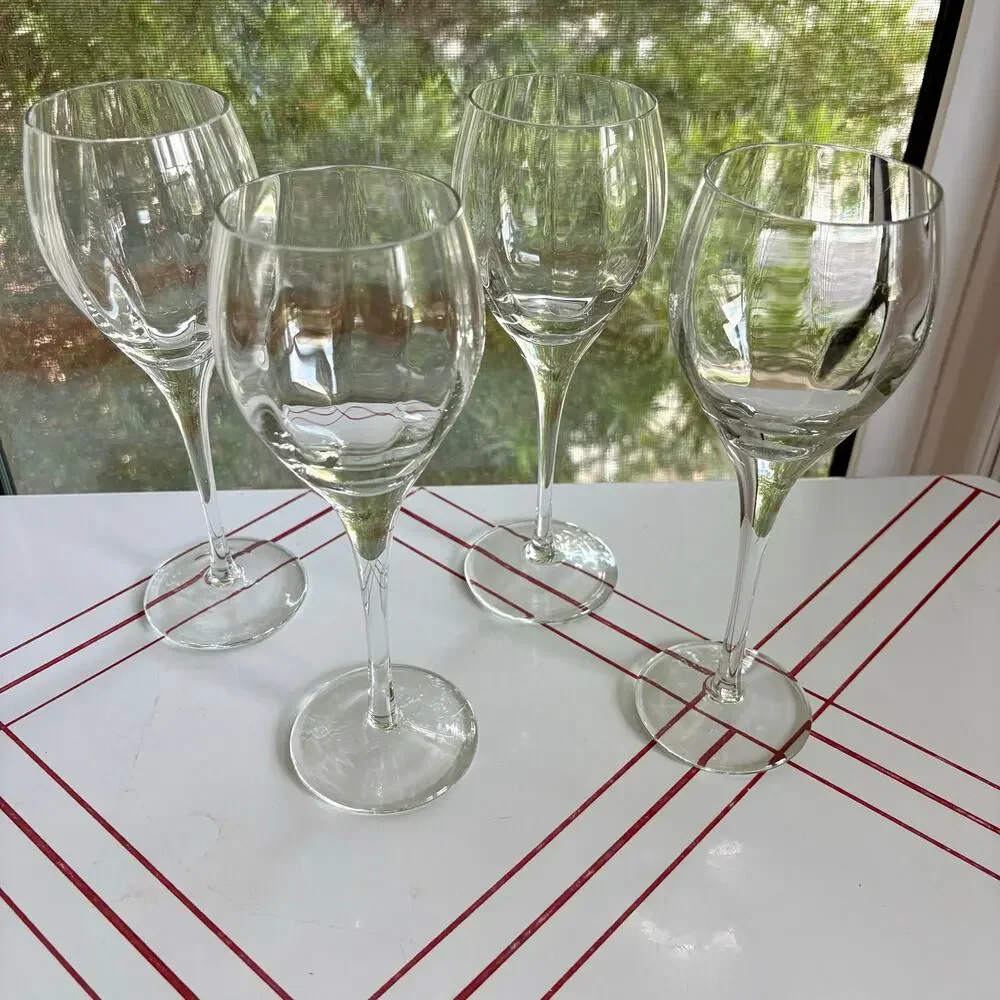 Vintage Blown Optic Wine Glasses Set of 4 Clear Faceted Stemware